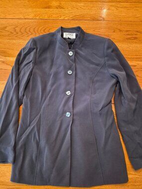 Kasper A.S.L. Petite Navy Button-Front Blazer Jacket 8P Polyester Made In China
